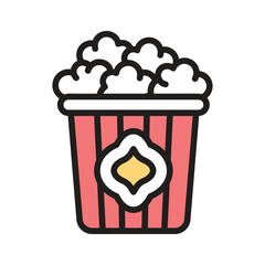 Illustration of food in cinema, top filled popcorn icon