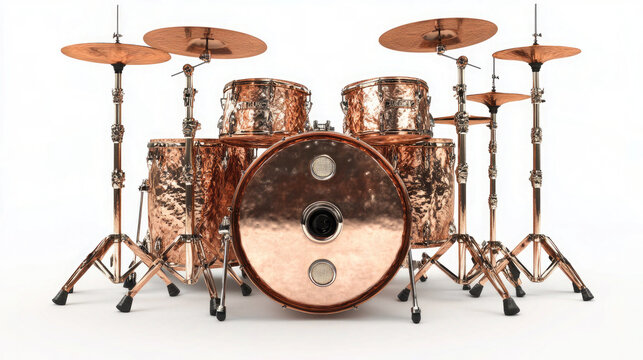 Luxurious Copper Drum Set on White Background