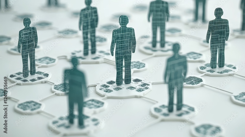 Poster global network connection abstract miniature figures interconnection