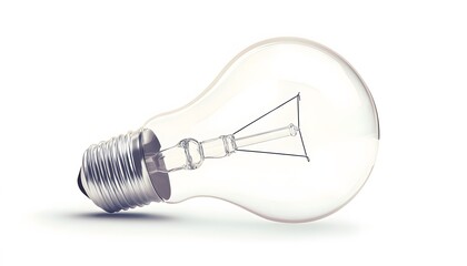 Single lightbulb lying horizontally on a plain white surface