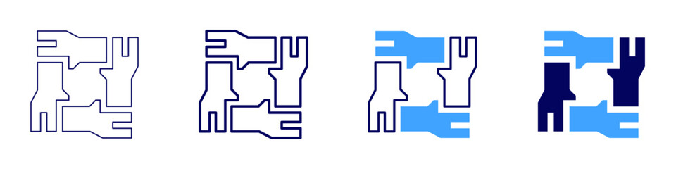 Combined venture icon in 4 different styles. Thin Line, Line, Bold Line, Duotone. Duotone style. Editable stroke