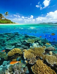 clear lagoon with tropical fish and coral 