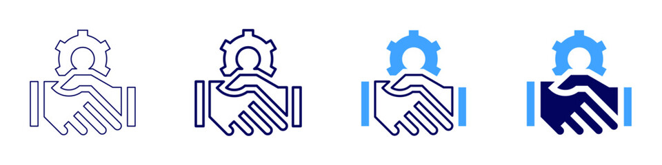 Cooperative work icon in 4 different styles. Thin Line, Line, Bold Line, Duotone. Duotone style. Editable stroke