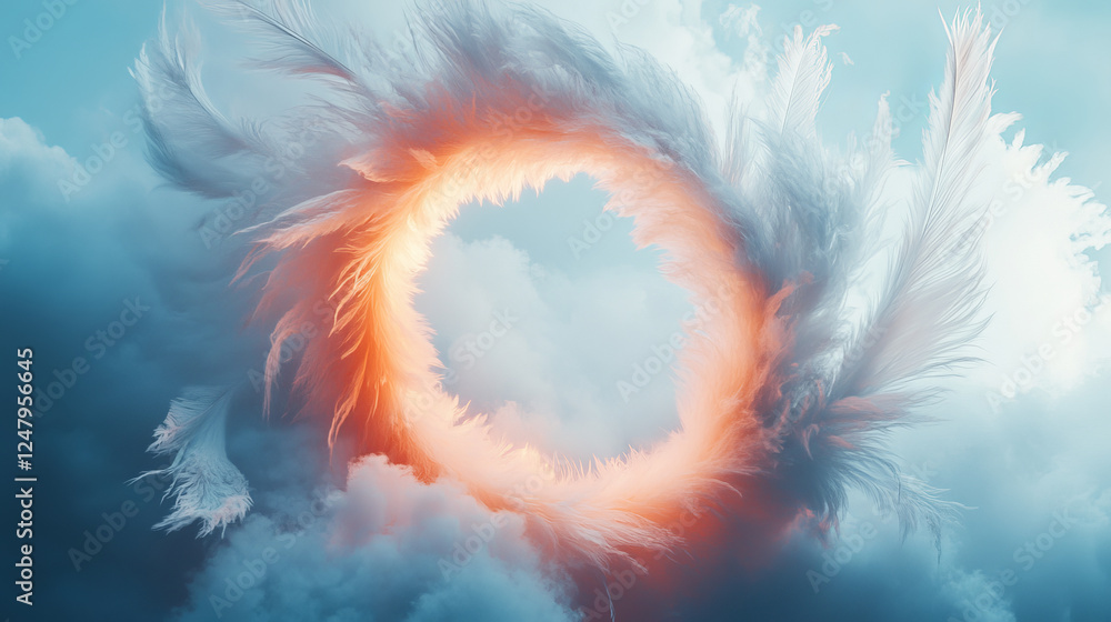 Poster fluffy ring frame is a decorative element on a transparent background. circular vortex as the freque