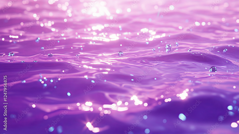 Aufkleber condensation water drops on purple horizontal background. rain droplets with light reflection abstra