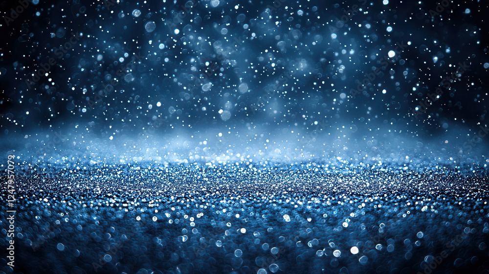 Poster a mesmerizing display of shimmering blue particles on a dark background, evoking a sense of depth an