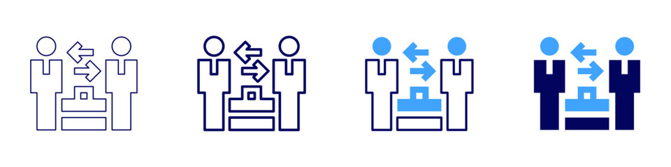 Shared collaboration icon in 4 different styles. Thin Line, Line, Bold Line, Duotone. Duotone style. Editable stroke