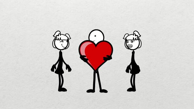 A humorous Valentine&rsquo;s Day animation featuring a stickman boy caught in a love dilemma, unsure of which girl to give his heart to, creating a funny and relatable situation.