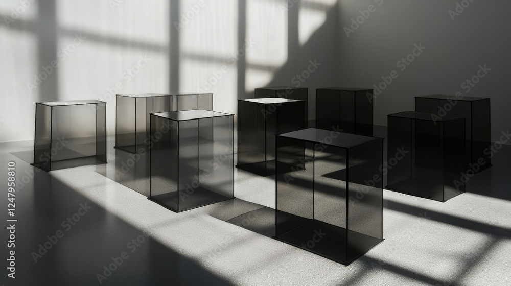 Poster square shadows overlay effect and open box mock up with lid top view. realistic transparent shades s