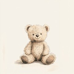 A small plush teddy bear with a gentle smile, wearing a tiny scarf, on isolated white background