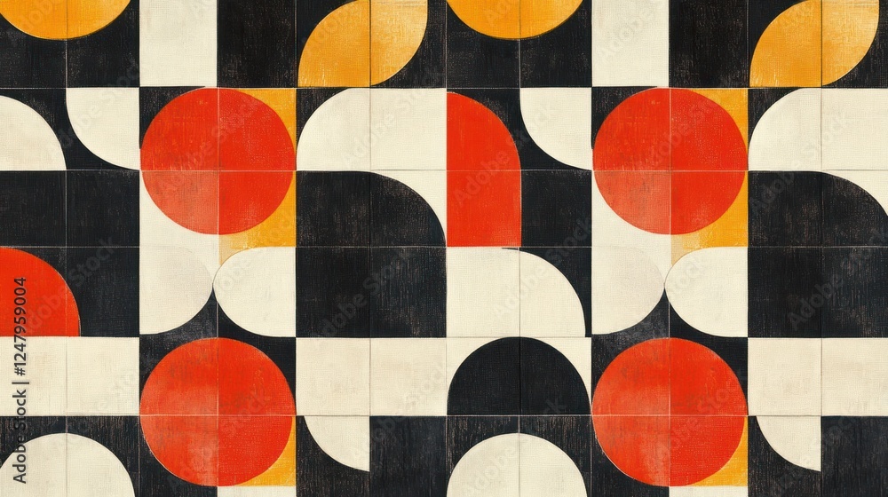 Poster Bold Geometric Mosaic Pattern with Retro Colors and Textured Surface