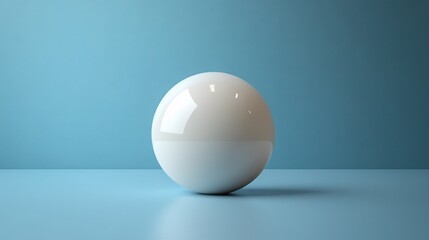 Glossy White Sphere on Light Blue Background Minimalist 3D Render Abstract Design