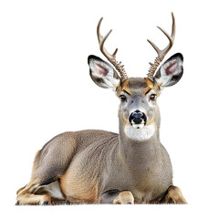 Obraz premium Majestic Mule Deer Buck Resting in Grassland: A Stunning Wildlife Portrait