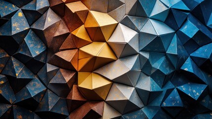 Obraz premium Abstract Geometric Mosaic with Metallic Triangles and Gradient Colors