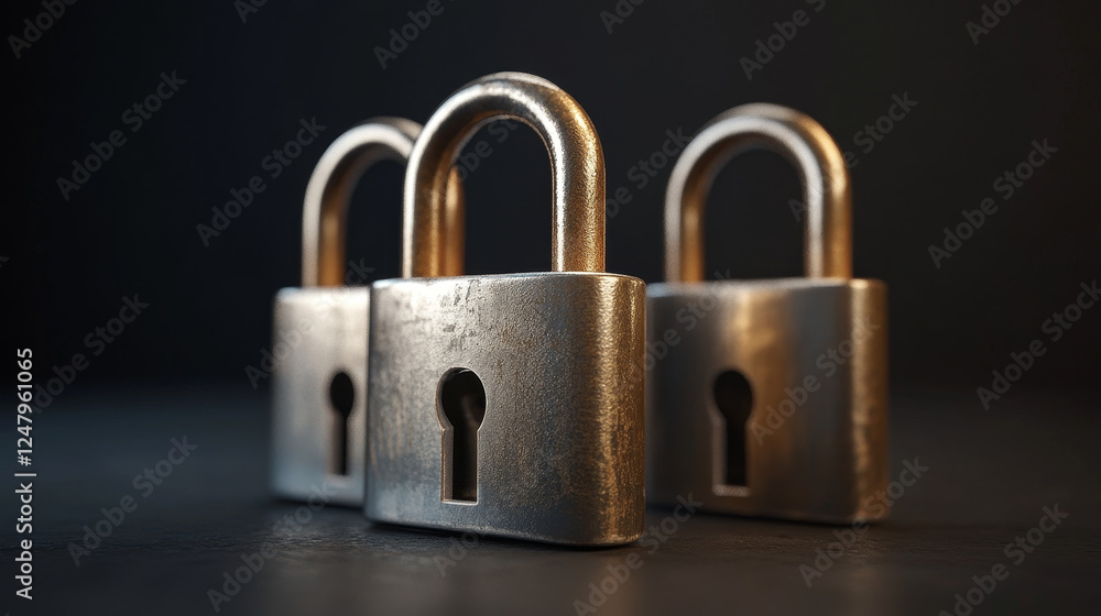 Aufkleber closed and unlock of pad lock with key. realistic 3d vector illustration set of safety and secure sy