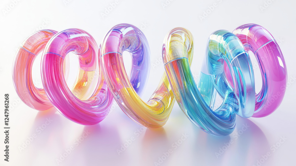 Poster realistic set of colorful 3d spiral lines isolated on transparent background. vector illustration of