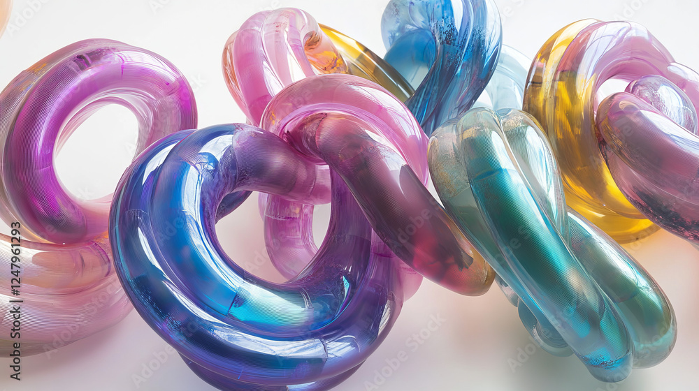Poster realistic set of colorful 3d spiral lines isolated on transparent background. vector illustration of