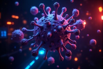 Abstract virus structure floating in a glowing high tech background
