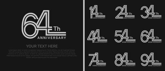 logo anniversary set. grey color double line on black background for special event