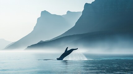 Obraz premium Humpback Whale Breaching Coastal Mountainscape