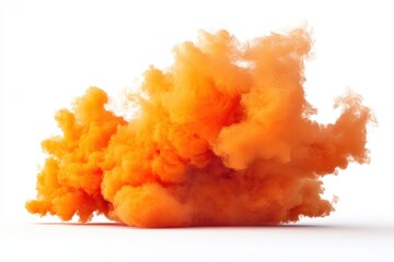 Vibrant orange smoke cloud isolated on white. Ideal for designs needing energy, explosion, or abstract concepts.