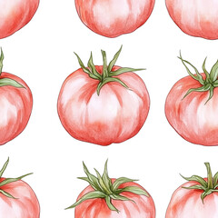 Seamless pattern tomato in watercolor painting texture.