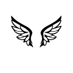 Obraz premium Intricate Black Wing Silhouette on White Background: A Graphic Interpretation of Freedom and Divinity.