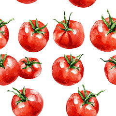 set of tomatoes pattern isolated with watercolor painting texture.