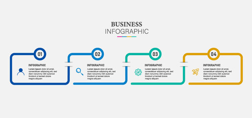 Thin line flat process . Business infographic with 4 options. Vector linear elements for presentation.