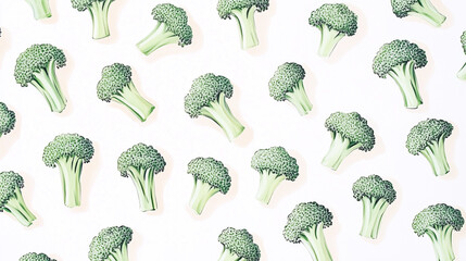 seamless pattern with green leaves. Broccoli element background. Vegetable backdrop with watercolor painting texture.