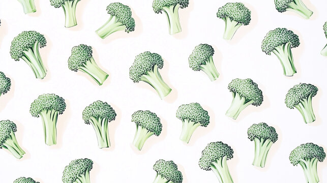 seamless pattern with green leaves. Broccoli element background. Vegetable backdrop with watercolor painting texture.