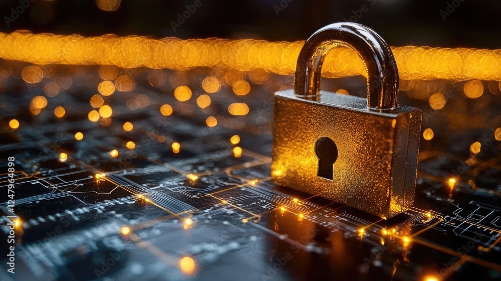 Aufkleber cyber security: digital lock on circuit board. protecting data and privacy in the digital age