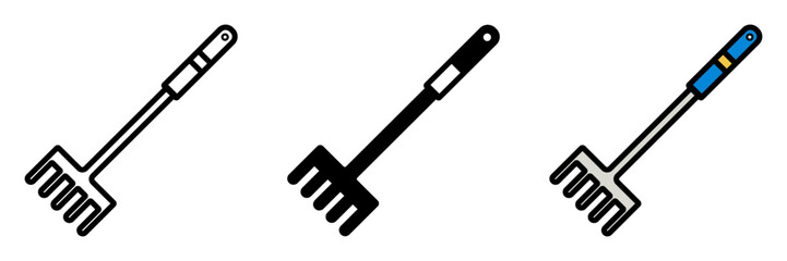 Garden Rake is a long-handled tool with metal tines, used for gathering leaves, leveling soil, and maintaining garden beds.