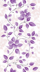 Purple floral pattern with delicate leaves on pastel background
