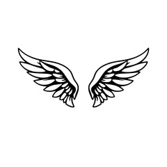 Fototapeta premium Black and white symmetrical feather design, portraying angel wings, placed against a clean white background.