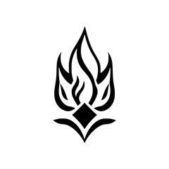 Fire flame vector illustration, abstract, black and white minimalist design in silhouette, isolated.