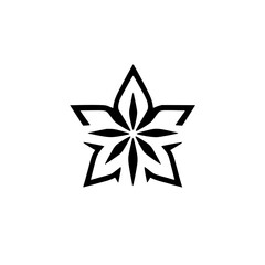 Obraz premium Black and white floral design star on a white background, a minimalist illustration style.
