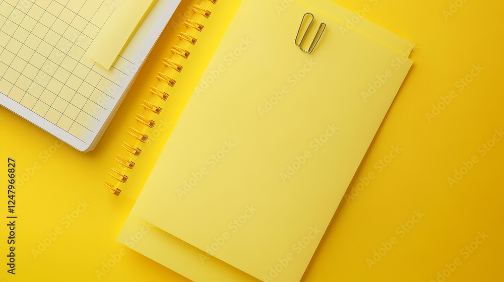 Poster memo note sticker paper attached with adhesive tape and paperclip. realistic vector mockup set of em