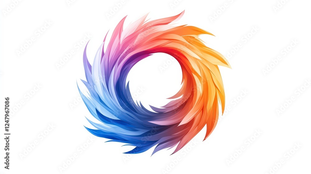 Poster colorful abstract swirl design with gradient feathers in circle shape