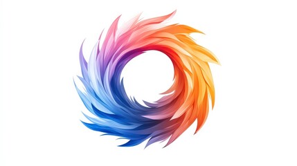 Colorful Abstract Swirl Design with Gradient Feathers in Circle Shape