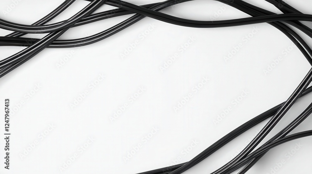 Poster black cables on white surface creating abstract background design