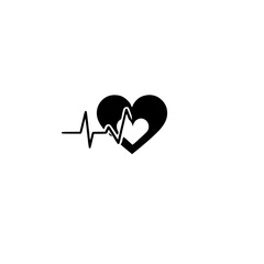 Heartbeat icon, grayscale heart with an ECG line against a white background.