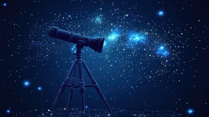 Telescope observing constellation, stars, and nebula.