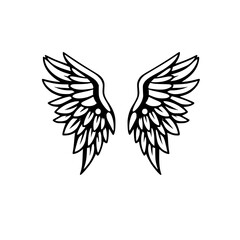 Fototapeta premium Black Angel Wings Against White Background. A Simple, Elegant Composition of Symmetry and Detail.