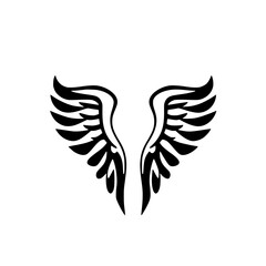 Black and White Winged Silhouette Set Against White Background.