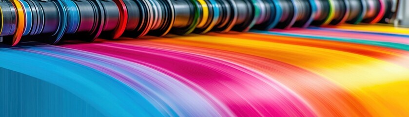Colorful printing process showcasing vibrant ink flow in action.