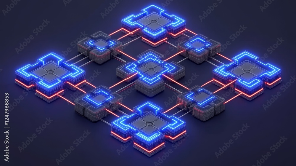 Poster abstract network technology digital nodes interconnection futuristic data center server cluster