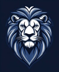 Obraz premium Majestic Lion Head Illustration with Blue and White Color Palette