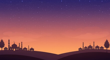 Obraz premium Silhouette of Mosques at Sunset