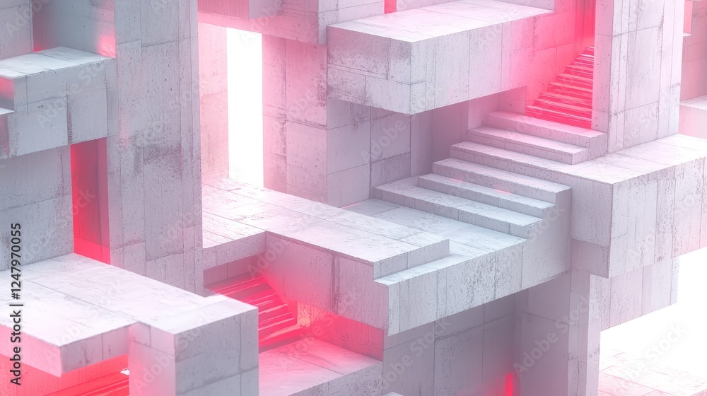 Poster abstract architectural 3d render glowing red concrete structure building design minimalist modern st